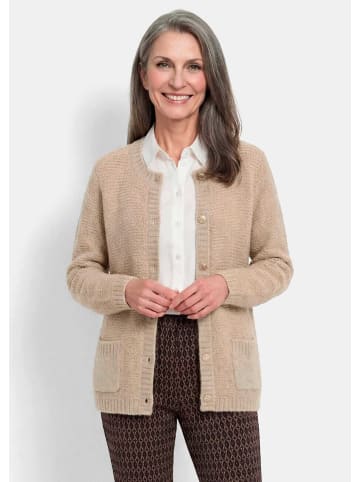 GOLDNER Kurzgröße: Warme Strickjacke aus Merinowolle in beige / gemustert