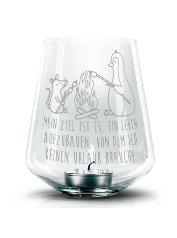 Mr. & Mrs. Panda Teelichthalter Pinguin Lagerfeuer mit Spruch in Transparent
