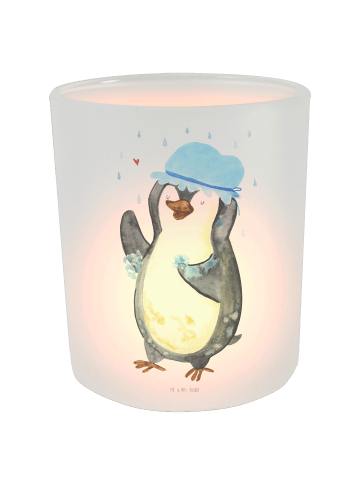 Mr. & Mrs. Panda Windlicht aus Glas Pinguin Duschen ohne Spruch in Transparent