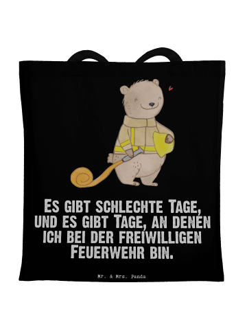 Mr. & Mrs. Panda Tragetasche Bär Freiwillige Feuerwehr mit Spruch in Schwarz