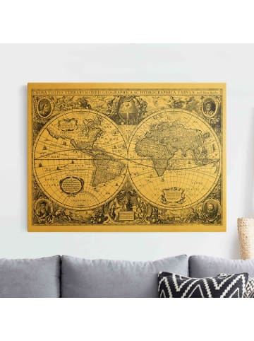 WALLART Leinwandbild Gold - Vintage Weltkarte Antike Illustration in Creme-Beige