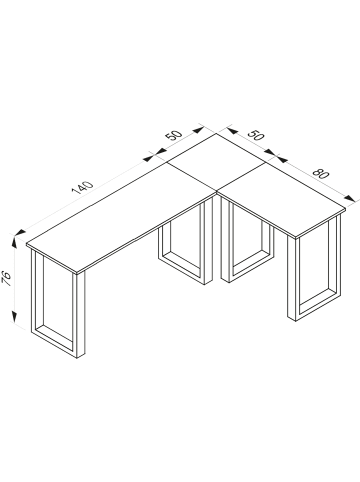 VCM  U Schreibtisch Eckschreibtisch L Form 190x130x50 in Weiß / Weiß