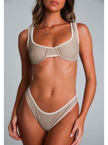 Moda Minx Bikinihose Contrast Binding Fixed Brazilian Bikini Bottom in Stone