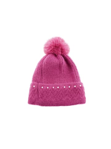 Faera Bommelmütze mit Perlen bestickt Strickmütze mit Innenfutter in Pink