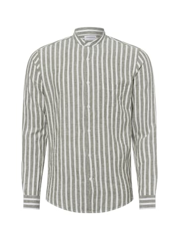 Lindbergh Freizeithemd mit Leinen-Anteil in khaki weiß - 0001