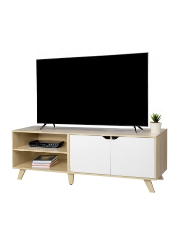 relaxdays TV-Lowboard in Natur/ Weiß - (B)140 x (H)50 x (T)40 cm