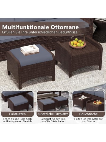 COSTWAY 2er Set Fußhocker PE-Rattan in Grau