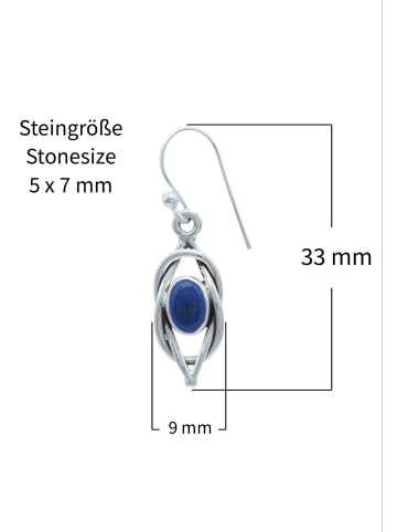 mantraroma 925er Silber - Ohrringe (L) 9 x (B) 33 mm mit Lapis Lazuli