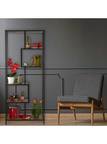 relaxdays Regal in Schwarz/ Dunkelbraun - (B)78 x (H)186 x (T)33 cm