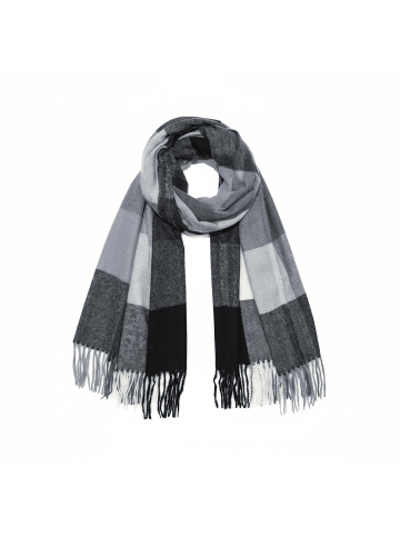 Faera Weicher Strickschal mit Fransen und geometrischem Muster in Schwarz