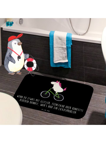 Mr. & Mrs. Panda Badteppich Einhorn Radfahrer mit Spruch in Schwarz