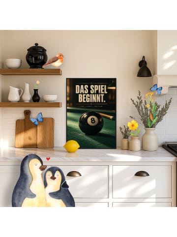 Mr. & Mrs. Panda Poster Billardkugel nostalgisch Design mit Spruch in Weiß