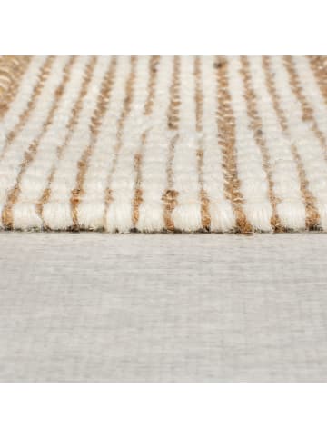 KADIMA DESIGN Teppich Hoch-Tief Struktur Gestreift, Patchwork-Optik, Fransen in Natur-Schwarz