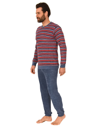 NORMANN Frottee Pyjama Schlafanzug Bündchen Streifen - 51514 in Dunkelblau