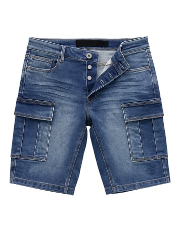 EGOMAXX Stretch Denim Cargo Bermuda mit Knopfleiste in Dunkelblau