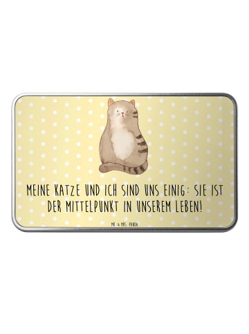 Mr. & Mrs. Panda Keksdose Katze Sitzen mit Spruch in Gelb Pastell