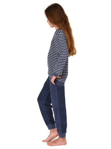 NORMANN langarm Frottee Schlafanzug Pyjama Bündchen Streifen - 77074 in navy
