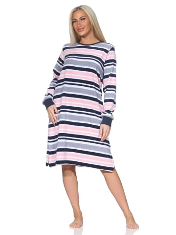 NORMANN Frottee Nachthemd langarm Bündchen Streifenoptik in rosa