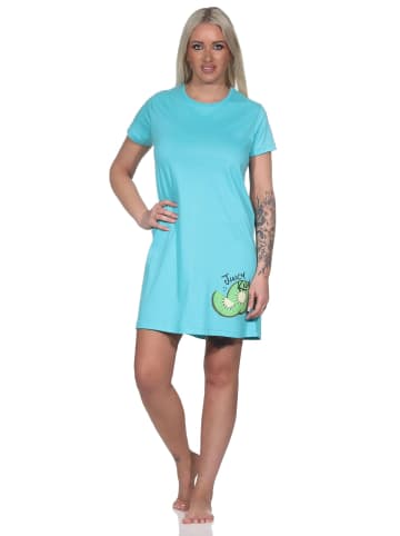 NORMANN Nachthemd kurzarm Kiwi Print - 86397 in türkis