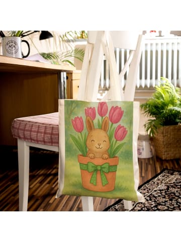 Mr. & Mrs. Panda Shopping Bag Hase Tulpen Design ohne Spruch in Weiß
