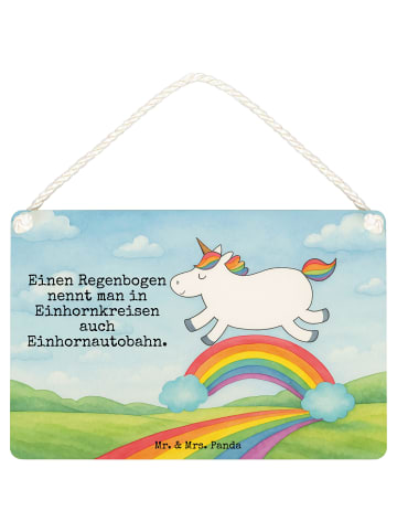 Mr. & Mrs. Panda Deko Schild Einhorn Regenbogen Design mit Spruch in Weiß