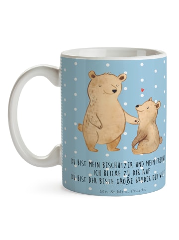 Mr. & Mrs. Panda Kaffeetasse Bär Großer Bruder mit Spruch in Blau Pastell
