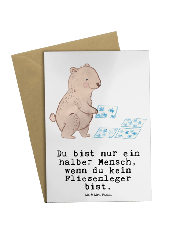 Mr. & Mrs. Panda Grußkarte Fliesenleger Herz mit Spruch in Weiß