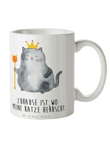 Mr. & Mrs. Panda Kaffeebecher Katze König mit Spruch in Weiß