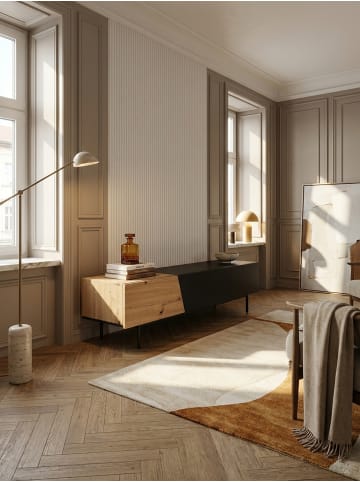 KADIMA DESIGN Lowboard Schwarz mit Eiche-Dekor 150x40x40 TV-Kommode Modern, in Braun-Schwarz