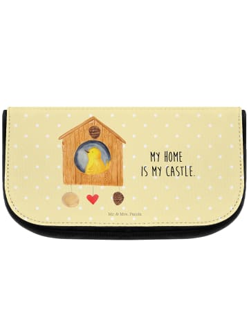 Mr. & Mrs. Panda Kosmetiktasche Vogel Haus mit Spruch in Gelb Pastell