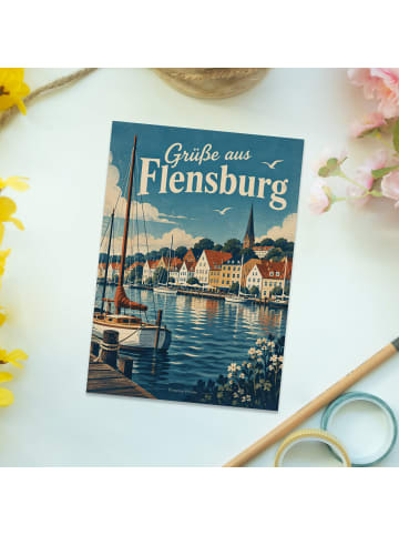 Postkarte Hafen maritim Design mit Spruch in Weiß