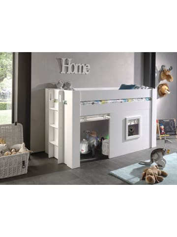 58 aufm Kessel BETT mit Vorhang Karola 215x120x96 aus MDF in Weiß