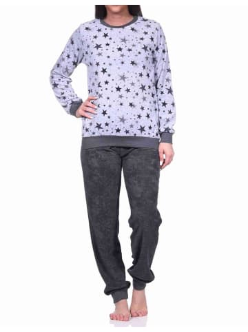 NORMANN Frottee Pyjama Schlafanzug Bündchen Sterne Design - 69383 in Grau