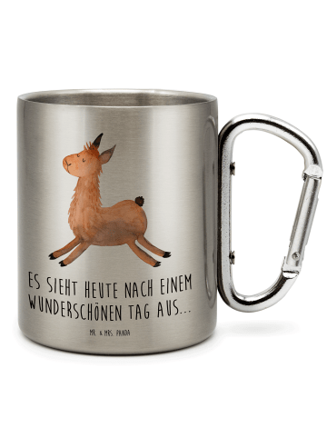 Mr. & Mrs. Panda Kaffeebecher Lama Springen mit Spruch in Silber