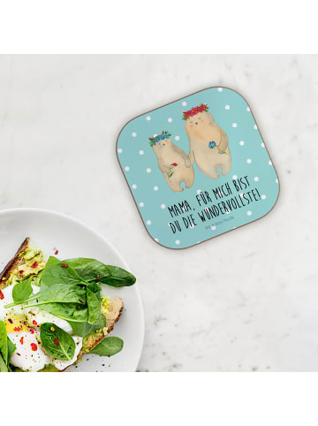 Mr. & Mrs. Panda bieruntersetzer Bären mit Blumenkranz mit Spruch in Türkis Pastell
