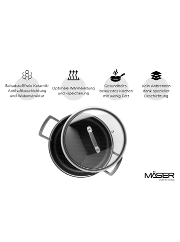 Mäser Kochtopf 24x10,5 cm mit Glasdeckel, Edelstahl Hestia Keramik in Silber / Schwarz
