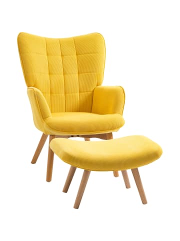 HOMCOM Ohrensessel mit Hocker in Gelb 72L x 80B x 101H cm