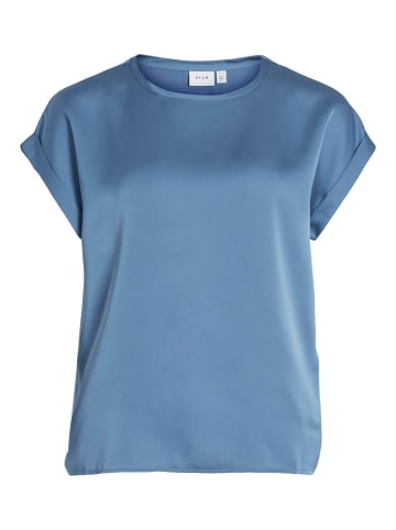 Vila Satin Blusen T-Shirt Kurzarm Basic Top Glänzend VIELLETTE in Blau-3