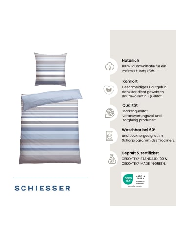 Schiesser Baumwollsatin-Bettwäsche-Set Hoops in Blau