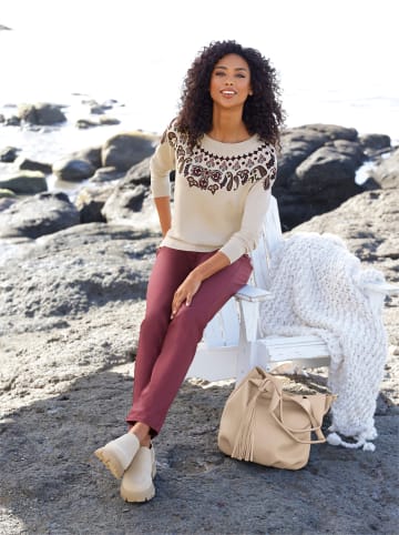 Heine Druck-Pullover in sand-bordeaux-bedruckt