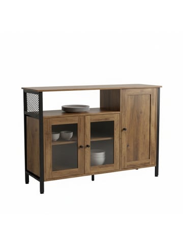 relaxdays Küchenschrank in Braun/ Schwarz - (B)110 x (H)75 x (T)33 cm