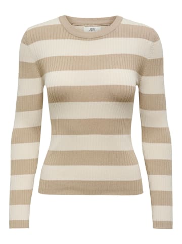 JACQUELINE de YONG Gestreifter Langarm Strickpullover Geripptes Basic JDYPLUM in Beige