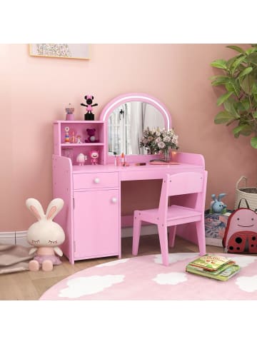 COSTWAY 2 in 1 Schminktisch Set Kinder mit LED in Rosa
