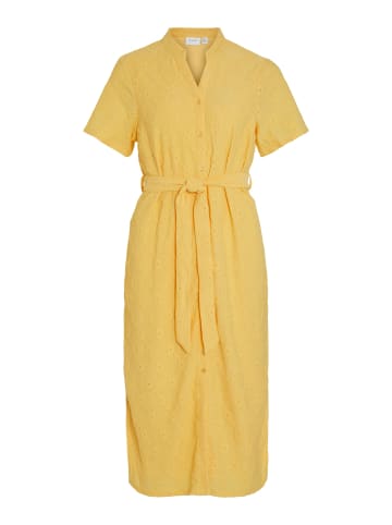 Vila Kleid Kurze Ärmel Geknöpfte Vorderseite Taillengürtel in Gelb