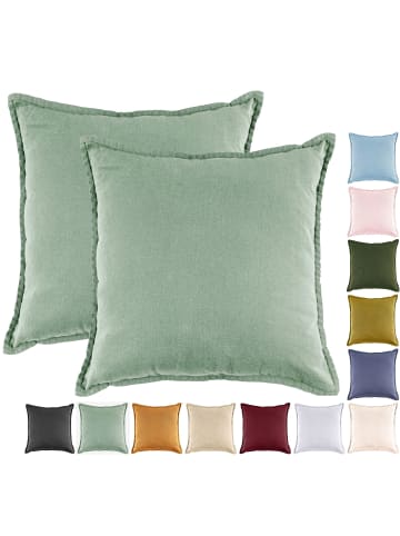 JACK 2er Set Kissenhülle 45x45cm Baumwolle Einfarbig in Jade Grün