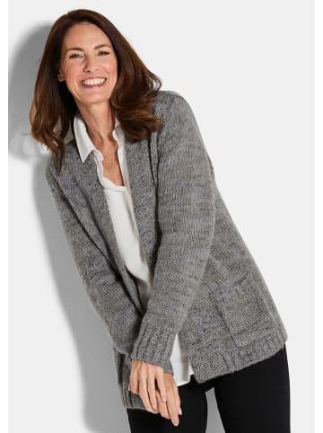GOLDNER Kurzgröße:  Strickjacke Langarm Melange-Cardigan, flauschig in grau / gemustert