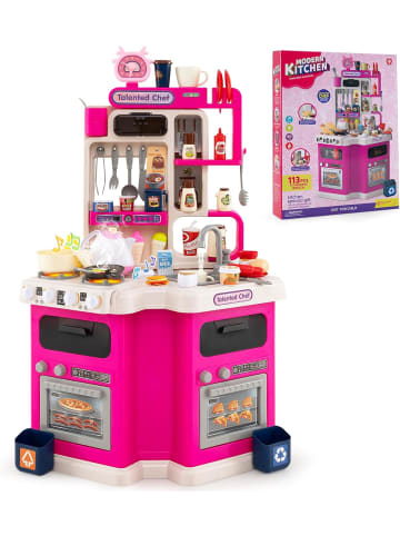COSTWAY Kinderküche mit 113 Zubehör in Rosa