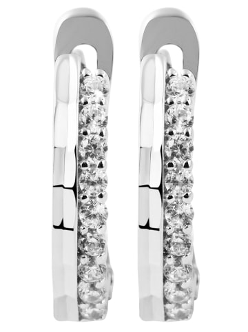 Adeliás Damen Ohrringe – Klappcreole aus 925 Silber mit Zirkonia in silber