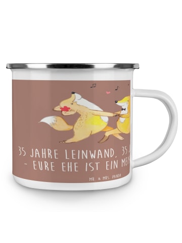 Mr. & Mrs. Panda Emaille Tasse 35. Hochzeitstag Leinwandhochzeit... in Braun Pastell