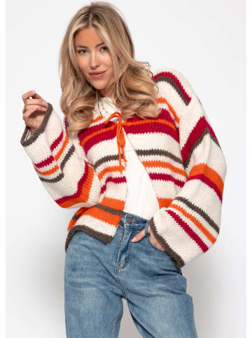 SASSYCLASSY Bunt gestreifte Strickjacke mit Schleifenverschluss in Orange